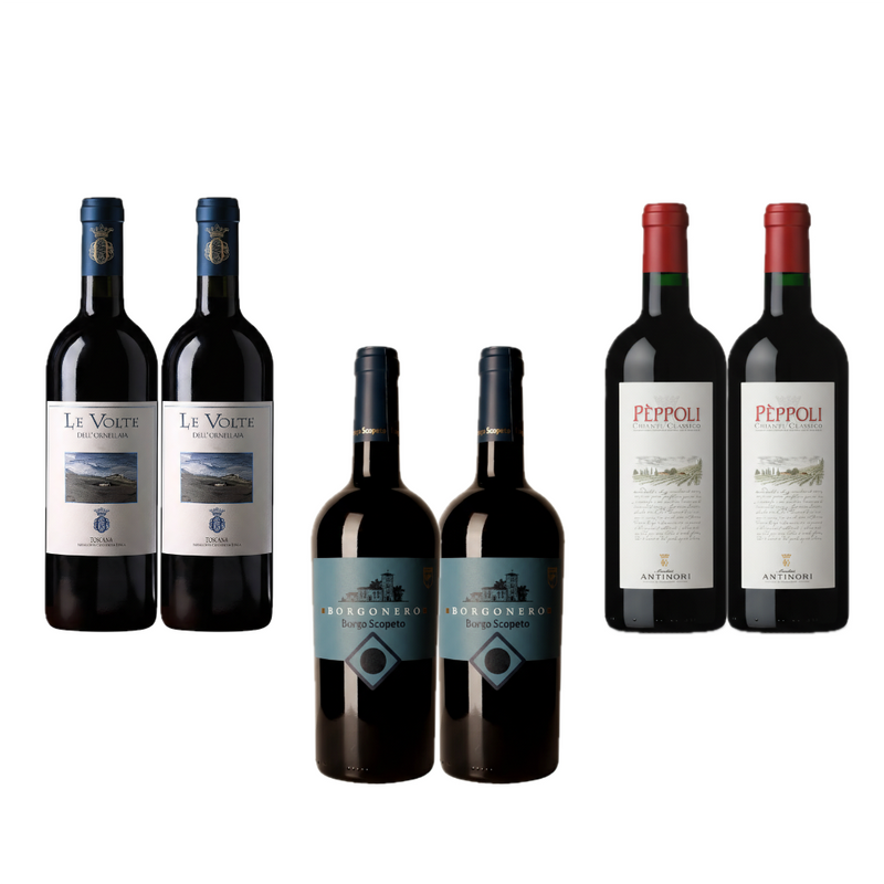 6er Weinpaket Toskana Einstieg mit Ornellaia, Antinori und Borgo Scopeto – hochwertige Rotweine aus der Toskana