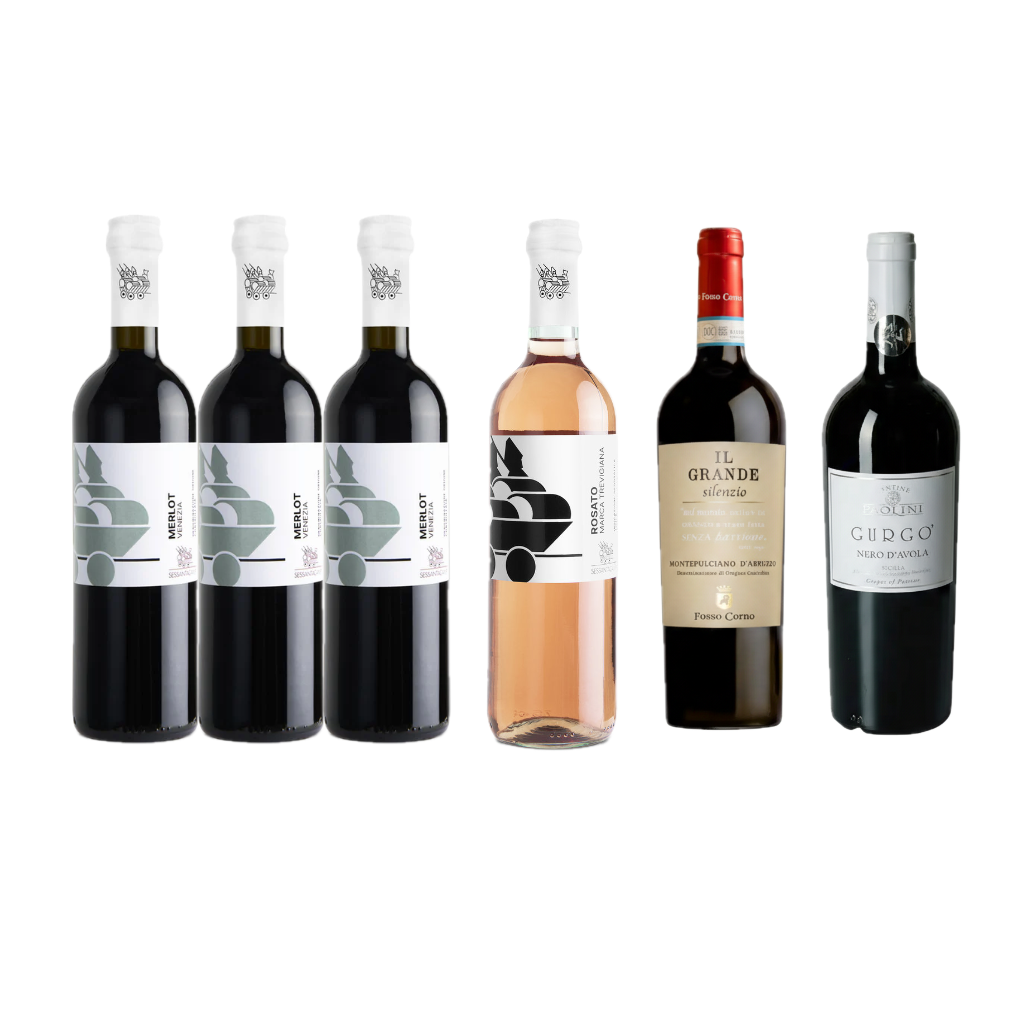 Weinpaket mit Sessantacampi Merlot, Sessantacampi Rosato, Fosso Corno Il Grande und Paolini Nero d'Avola Gurgo